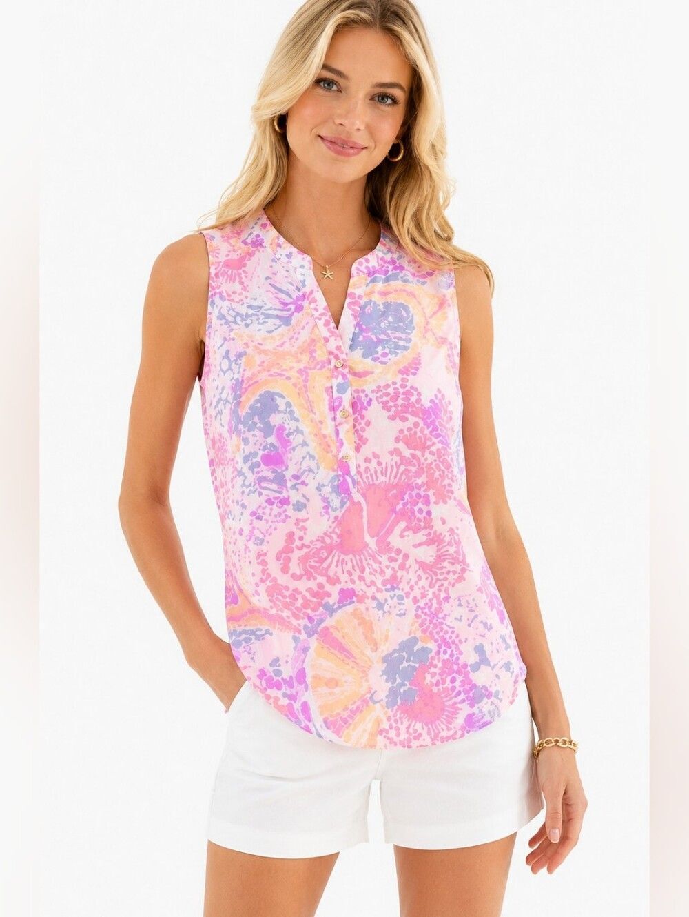 Colorful Resort Chic Silk Sleeveless Blouse Pink Purple Lilly Pulitzer Kerry XS